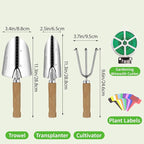 Garden Tool Set, 3 Pieces Gardening Kit with Garden Plant Twist Tie and Plastic Plant Tag, Stainless Steel Heavy Duty Garden Tools with Wooden Handle, Gardening Gifts for Women - Image 4