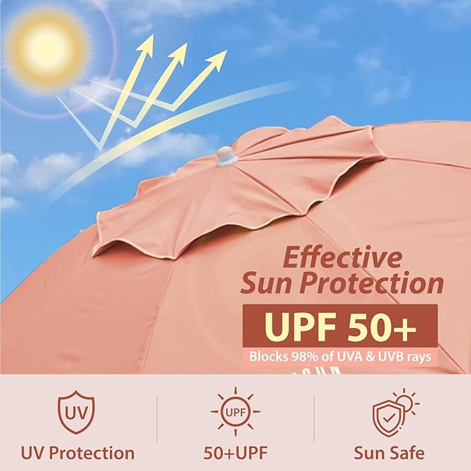 AMMSUN Shade Umbrella, Premium Portable Umbrella with Stand, 6.5ft Lightweight Free Standing Canopy for Sporting Games, Adjustable Instant Sun Protection and Easy to Carry, Peach Pink - Image 5