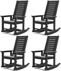 GREENVINES Outdoor Rocking Chairs | Set of 4 | Porch Rocker | HDPE Plastic | Black | Oversized Rockers | High Back | Big & Tall | Ladder Back | for Patio Outside Backyard Balcony Garden by GreenVines