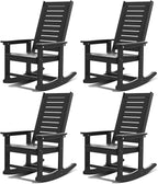 GREENVINES Outdoor Rocking Chairs | Set of 4 | Porch Rocker | HDPE Plastic | Black | Oversized Rockers | High Back | Big & Tall | Ladder Back | for Patio Outside Backyard Balcony Garden by GreenVines