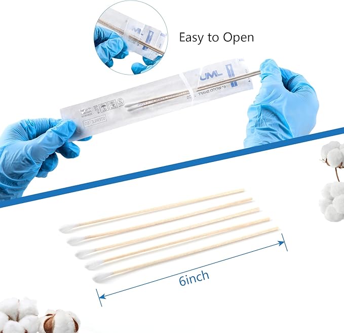 JMU 6 Inch Sterile Cotton Tipped Applicators, Wood Shaft Medical Swabs - Image 7