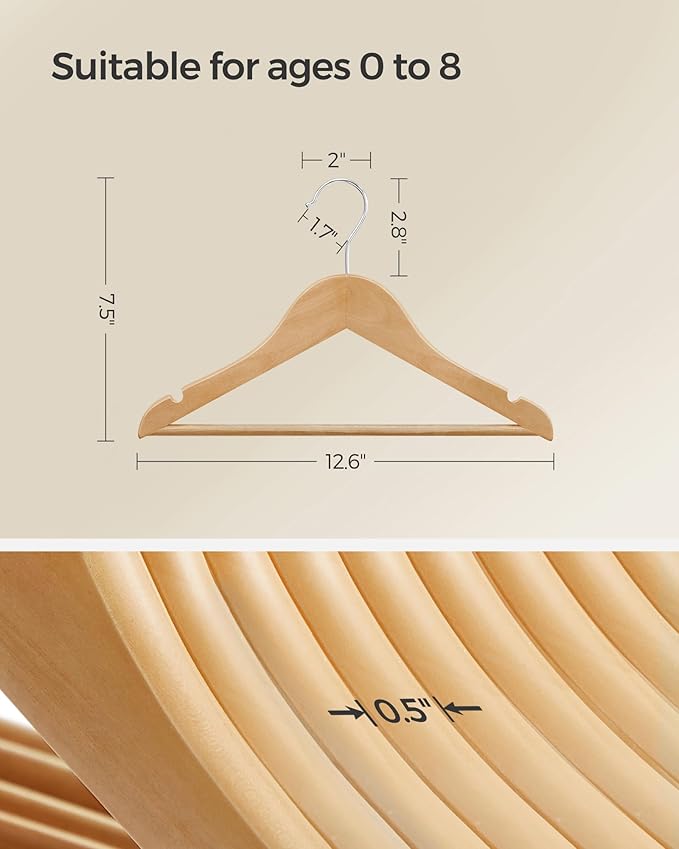 SONGMICS Kids Wooden Hangers 20 Pack, Solid Wood Baby Hangers, Children's Coat - Image 5