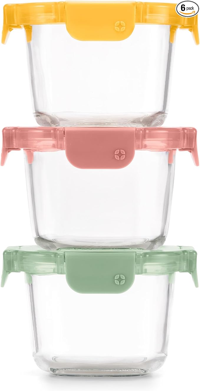 Ello Color Lock 2 Cup 6PC, 3 Pack Glass Meal Prep Sets Leak-Proof Glass Food by Ello