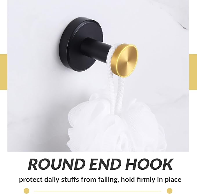 APLusee Black Gold Robe Towel Hook, Stainless Steel Coat Hanger, Clothes Holder - Image 3