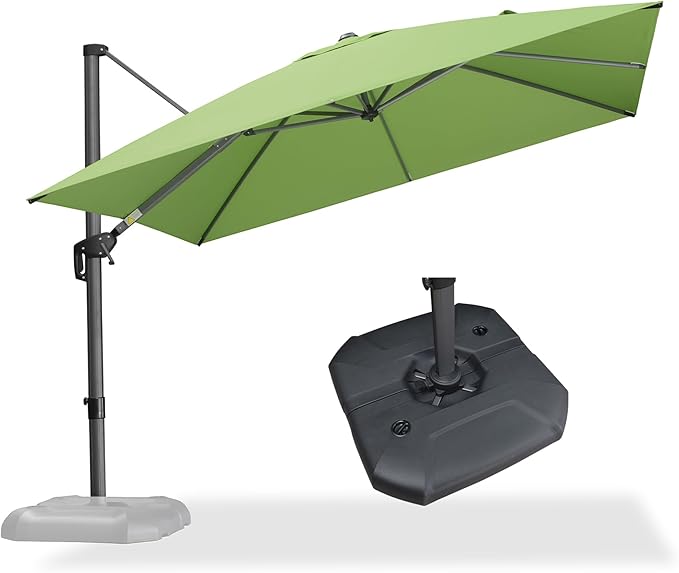 PURPLE LEAF 10 Feet Square Cantilever Umbrella Patio Umbrella with Base Outdoor Umbrella Aluminum Offset with 360-degree Rotation for Garden Deck Pool Patio Apple Green by PURPLELEAF