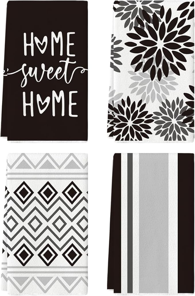 Artoid Mode Black Stripes Home Sweet Home Boho Halloween Kitchen Towels Dish by ArtoidMode