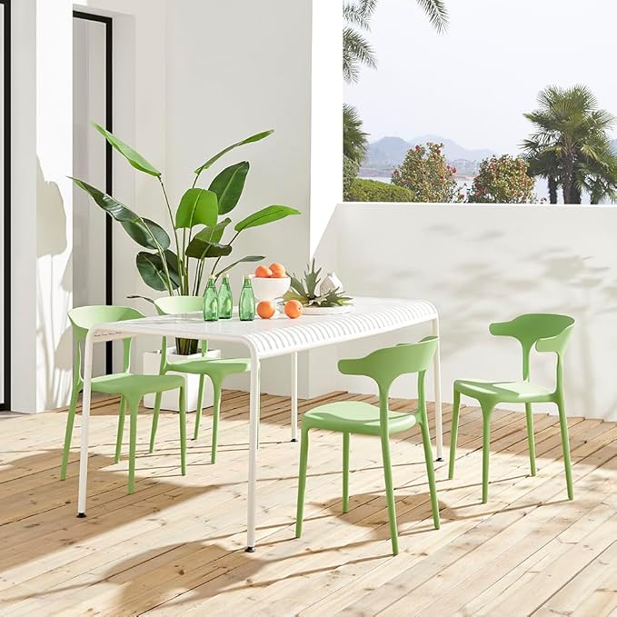 Modern Stackable Dining Chair Set, No Assembly, Plastic Chair, Patio Chair, Suitable for Indoor and Outdoor Cafes and Restaurants, Set of 4 (Pistachio Green) - Image 7
