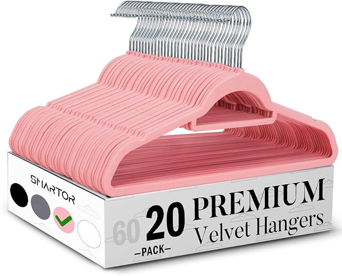 Smartor Pink Velvet Hangers 20 Pack, Space Saving Clothes Hanger by Smartor