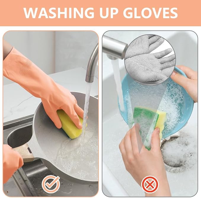 AUAUY Reusable Kitchen Dishwashing Gloves, Rubber Household Cleaning Gloves - Image 6