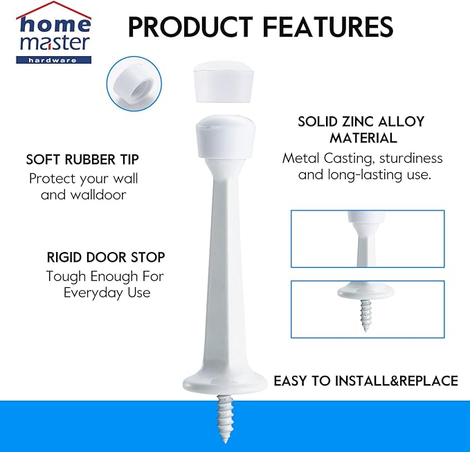 3" Door Stopper, 8 Pack Heavy Duty Solid Rigid Door Stops w/Plastics Tip - Image 4