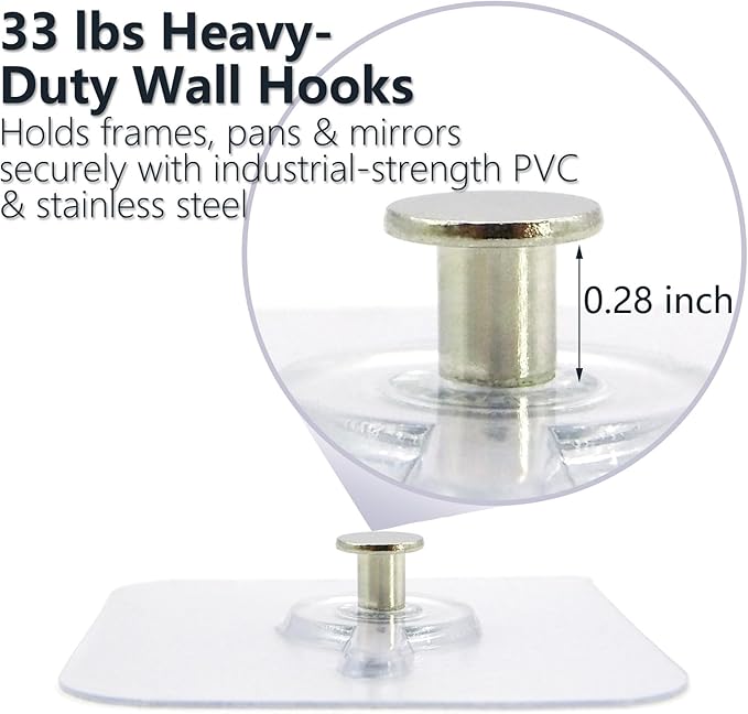 20 Pcs Heavy Duty Adhesive Picture Hooks – 33 lbs Load No-Nail Wall Hangers - Image 3