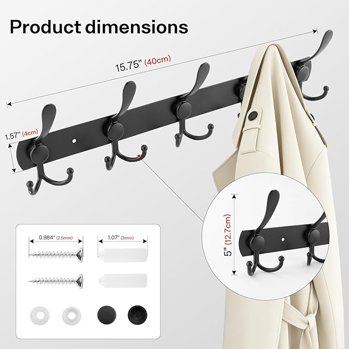 Black Wall Mounted Coat Rack – L-Shaped Towel Rack - Image 4