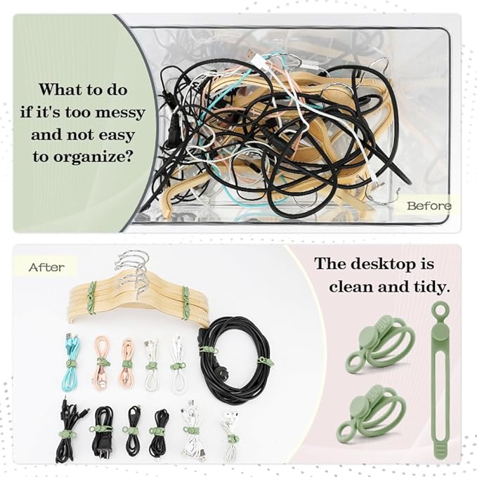 12Pcs Reusable Green Silicone Cord Ties, - Image 5