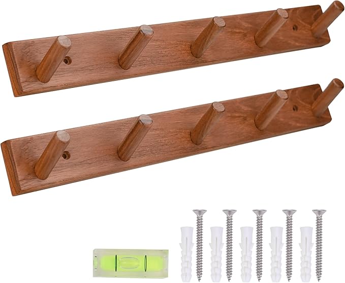 Natural Teak Wall-Mounted Coat Rack-Farmhouse Entryway Hooks by Cobnap