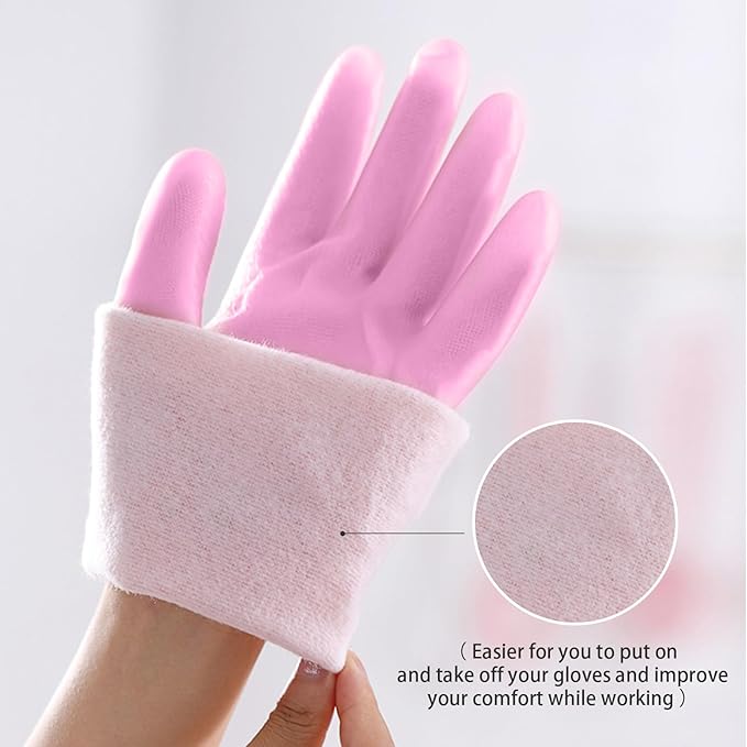 KAQ Dishwashing Cleaning Gloves 3 Pairs-Reusable Cotton Liner Rubber Gloves - Image 7