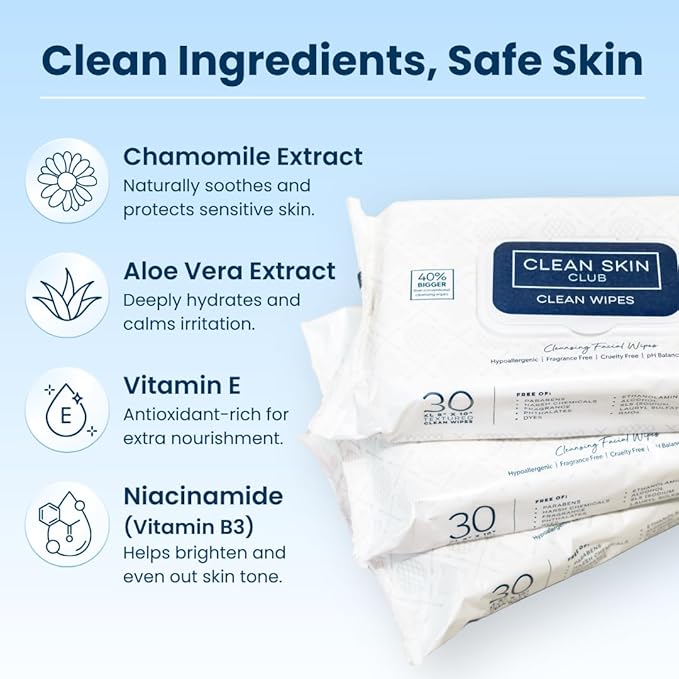 Clean Skin Club XL Premium Face Wipes, Extra Moist Makeup Removing Towelettes - Image 7