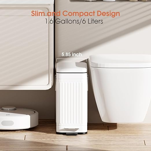 Small Bathroom Trash Can with Lid Soft Close, 6L / 1.6 Gallon Stainless Steel - Image 2