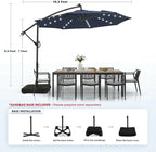 wikiwiki 10ft Solar LED Patio Umbrella with Base Included, Offset Umbrella with Weighted Sandbag Base, Cantilever Patio Umbrella for Backyard, Garden & Deck, 32 LED Lights & Polyester Shade, Navy Blue - Image 5