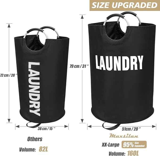 160L XX-Large Laundry Basket, Freestanding Tall Clothes Hamper, Collapsible - Image 3
