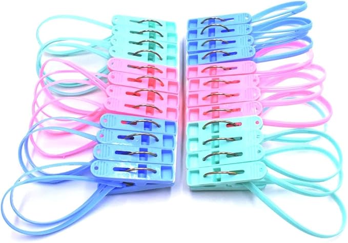 24pcs Colorful Plastic Clothes Peg Clip Pins Rope Hanging Clothesline Windproof by Unknown