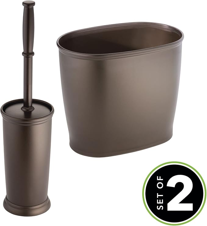 mDesign Plastic Compact Toilet Bowl Brush, Round Slim Wastebasket, Garbage - Image 2