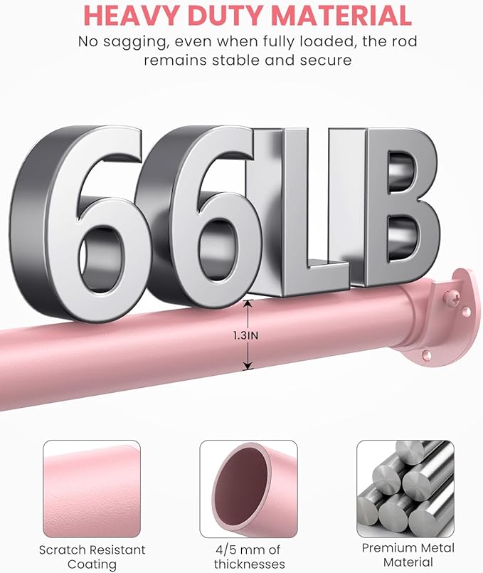 Closet Rods for Hanging Clothes, 17 to 69 Inches Stepless Adjustable Metal - Image 3
