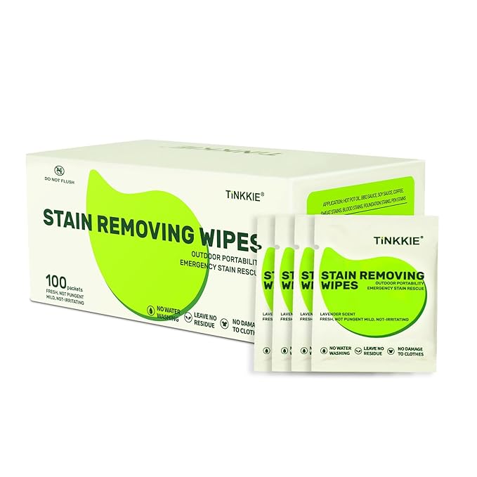 100 Pack Stain Remover Wipes for Clothes & Fabric – Instant Clothing Stain by TINKKIE