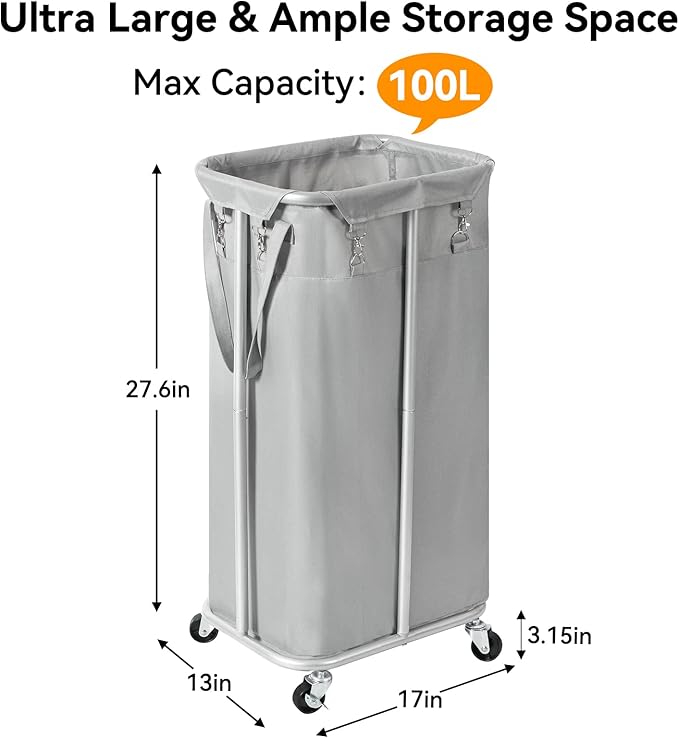 WOWLIVE 100L Rolling Laundry Hamper - Image 4