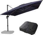 PURPLE LEAF 10' X 13' Patio Umbrella with Base Outdoor Cantilever Rectangle Offset Umbrella with 360-degree Rotation for Garden Deck Pool Patio Navy by PURPLELEAF