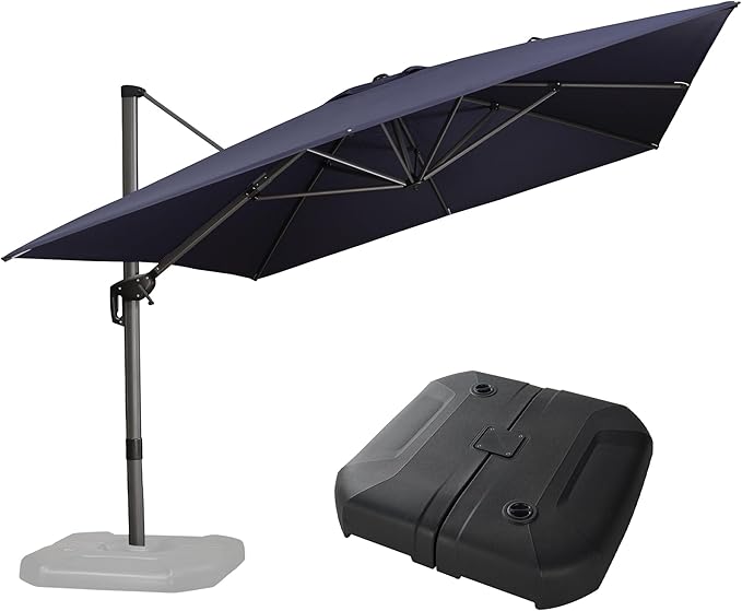 PURPLE LEAF 10' X 13' Patio Umbrella with Base Outdoor Cantilever Rectangle Offset Umbrella with 360-degree Rotation for Garden Deck Pool Patio Navy by PURPLELEAF