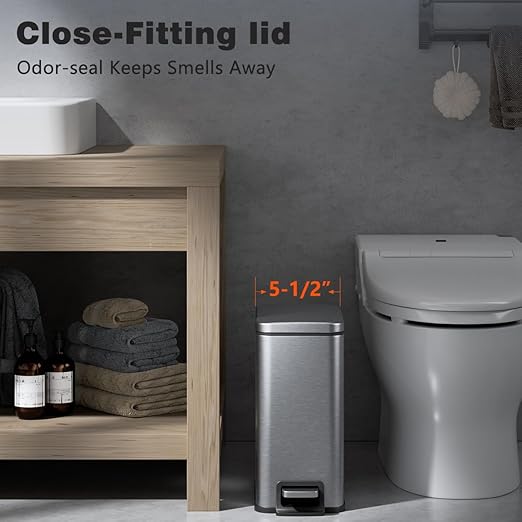 Slim Bathroom Trash Can with Lid Soft Close, 1.6 Gallon Stainless Steel Garbage - Image 2