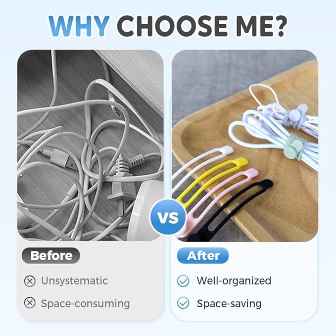 Silicone Cable Organizer Management, Reusable Cable Ties, Cord Holder Charger - Image 3