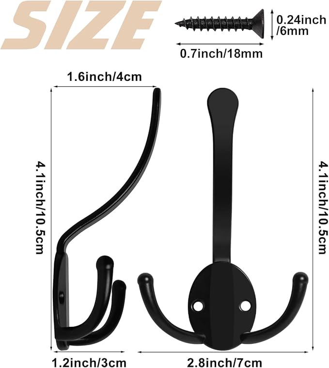 10 Pack Coat Hooks Heavy Duty, Metal Three Prongs Large Coat Hooks Wall Mounted - Image 5
