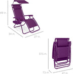 Best Choice Products Folding Zero Gravity Outdoor Recliner Patio Lounge Chair w/Adjustable Canopy Shade, Headrest, Side Accessory Tray, Textilene Mesh - Amethyst - Image 2