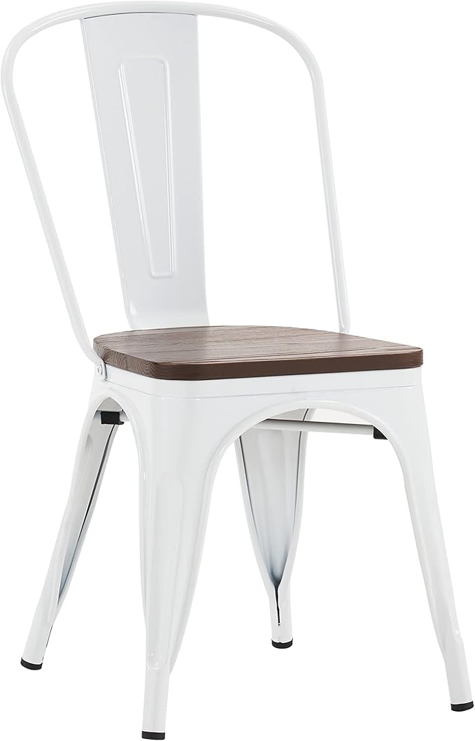 Nazhura Metal Dining Chair Farmhouse Tolix Style for Kitchen Dining Room Café Restaurant Bistro Patio, 18 Inch, Stackable, Waterproof Indoor/Outdoor (Sets of 4) (White with Wood Padding) - Image 4