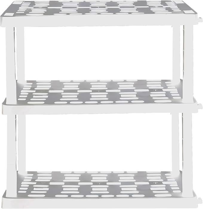 Oskar Heavy Duty Plastic Storage Shelves- for Garage, Kitchen, Bathroom Basement Kids Room, Stackable 3-Tier White, Organizer Rack for Books Shoes, Toys, Pantry, Cleaning and Closet Organization by Koolatron