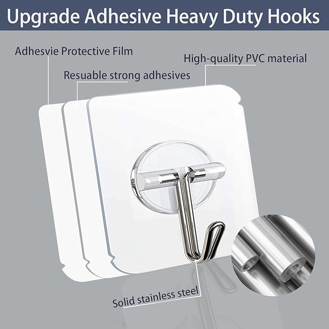 150 Pack Adhesive Hooks Wall Hooks 24lb Self Adhesive Hooks Heavy Duty - Image 2