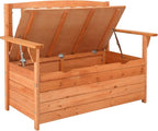 Outvita Outdoor Wood Storage Bench, Wooden Large Deck Box with Seating & Armrest, Waterproof Patio Organizer Loveseat for Garden Porch Deck Backyard Poolside, Natural - Image 3