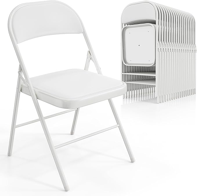 VINGLI 20 Pack Folding Chairs with Padded Seats, Metal Frame with Pu Leather Seat & Back, Capacity 350 lbs, White by VINGLI