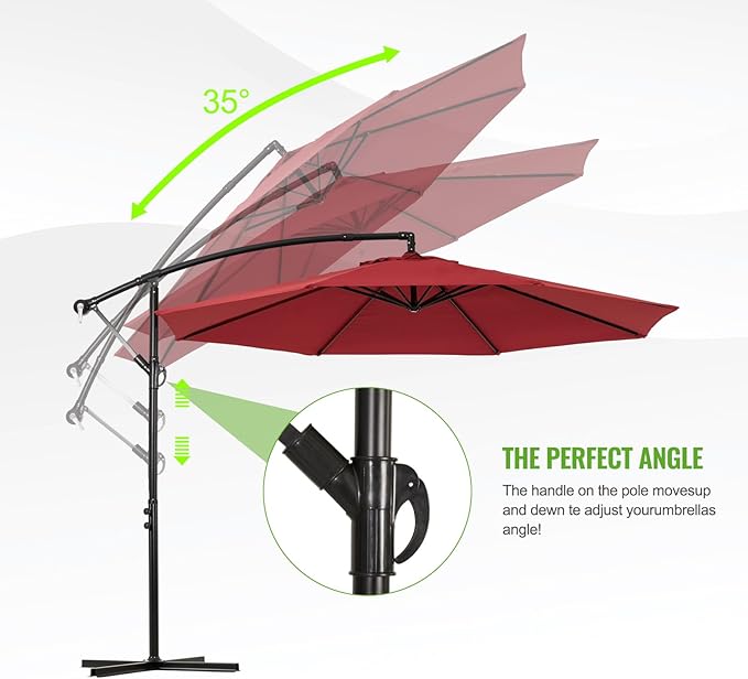 Backyard Expressions 10FT Cantilever Patio Umbrella – Outdoor Offset Hanging Umbrella with Smooth Crank, Tilt Adjustment & UV Protection – Heavy-Duty Steel Frame (Base Not Included) - Image 7