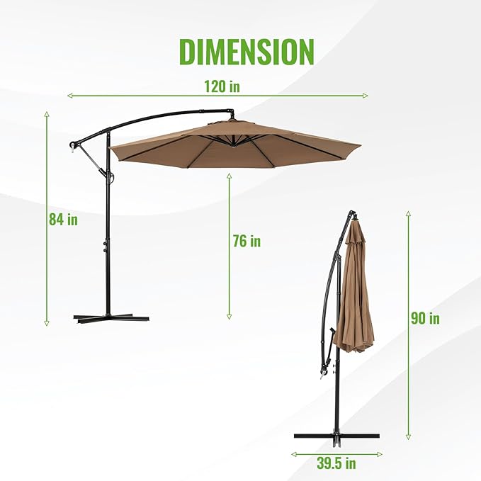 Backyard Expressions 10FT Cantilever Patio Umbrella – Outdoor Offset Hanging Umbrella with Smooth Crank, Tilt Adjustment & UV Protection – Heavy-Duty Steel Frame (Base Not Included) - Image 3