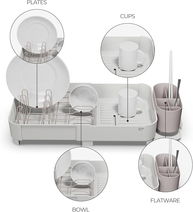 Zuutii Dish Drying Rack with Drainboard, Expandable Large Dish Rack, Sink Dish - Image 6