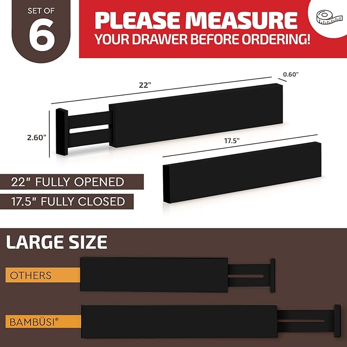 6 Pack Bamboo Drawer Dividers - Image 6