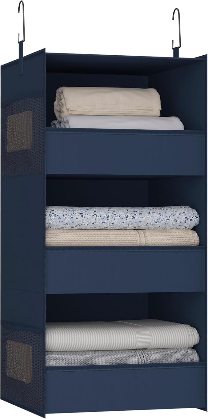 3-Shelf Hanging Closet Organizer and Storage, Foldable Hanging Closet Shelves by Bosuelife