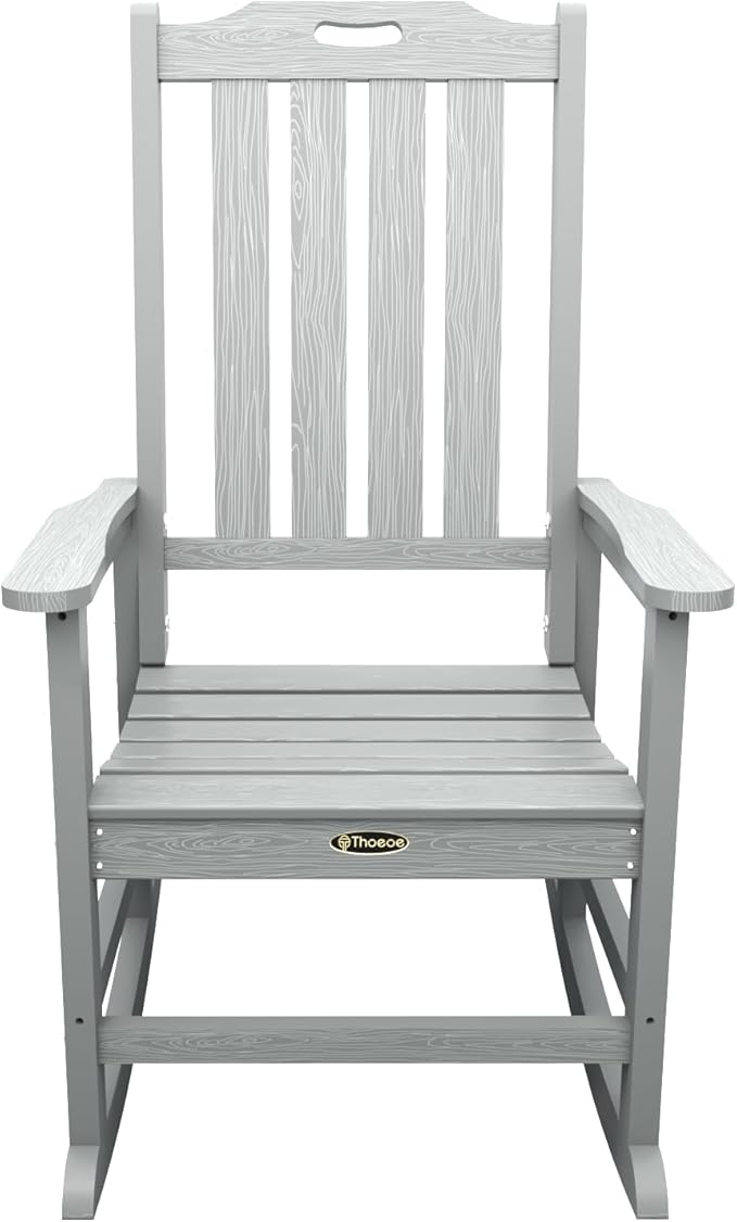 Oversized Rocking Chair Set of 8, Outdoor Rocking Chair for Adults, All Weather Resistant Porch Rocker for Lawn Garden, Grey - Image 4