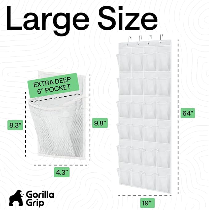GORILLA GRIP Over the Door Shoe Organizer, 24 Extra Large Breathable Mesh - Image 7