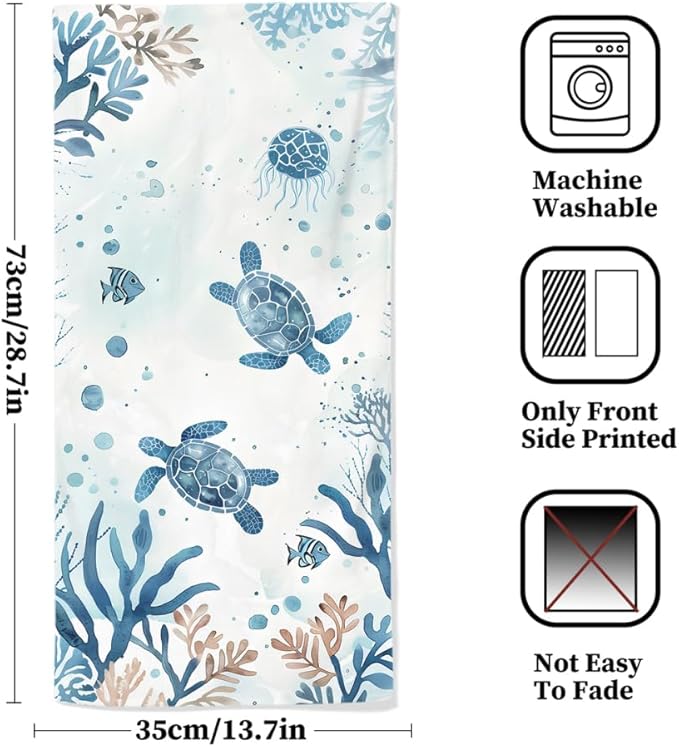 Sea Turtle Hand Towels Set of 2 Breathable Ocean Beach Hand Towels Marine Life - Image 2