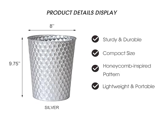 Small Metal Trash Can Wastebasket, Decorative Honeycomb Garbage Can Waste Basket - Image 5