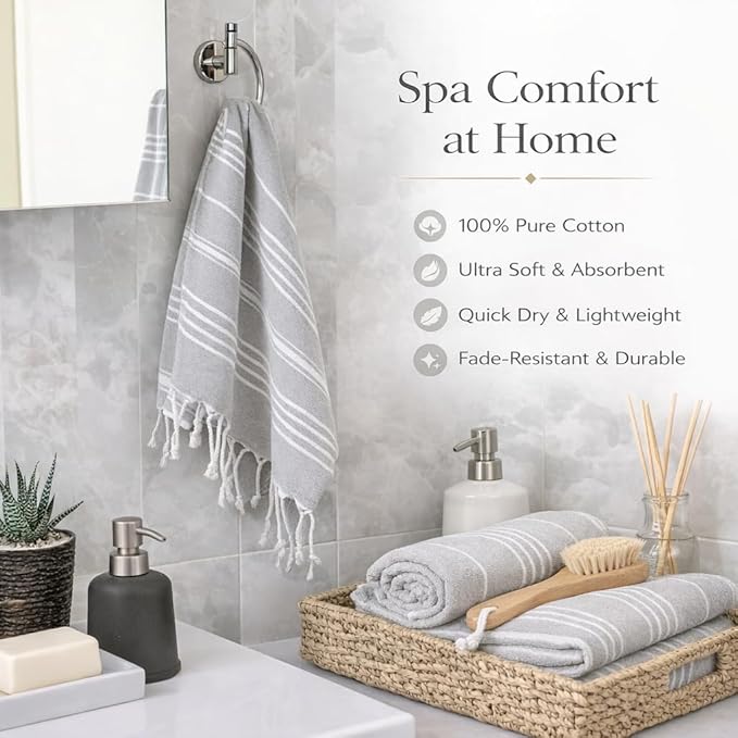 Clotho 4 Pack Silver Gray Turkish Hand Towels - Image 3