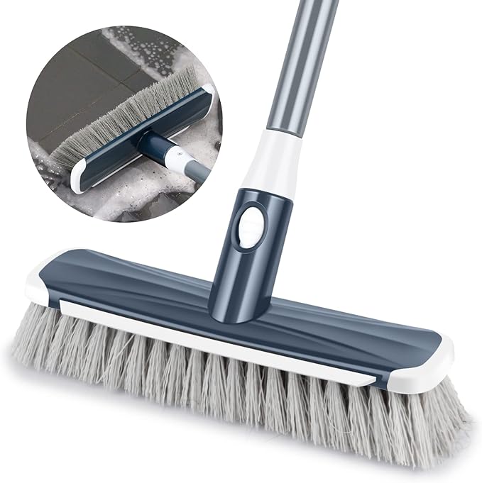 Floor Scrubber with Long Handle, 2 in 1 Scrubbing Brush Stiff Bristle Shower by ILAVCOOL
